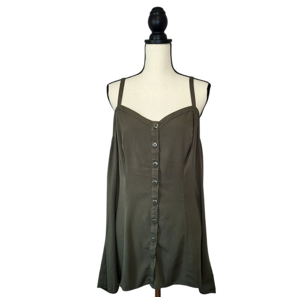 Torrid Top Olive Army Green Button Front Sleeveless Adjustable Straps Size 2X - Picture 1 of 8